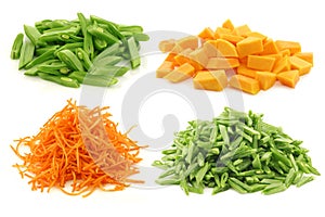 Cut string beans, butternut pumpkin and julienne cut carrots