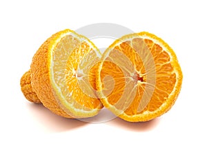 A Cut Sumo Orange on a White Background
