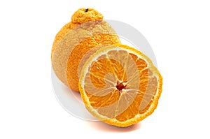 A Cut Sumo Orange on a White Background