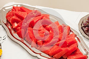 Cut watermelon of the sweet table on wedding or event party