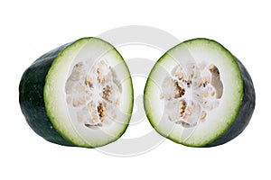 Cut half winter melon isolated on white background.Benincasa hispida plant