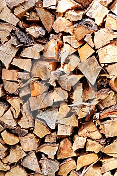 Cut wood, firewood for the winter. Cut logs fire wood and ready pieces of wood for heating wood.