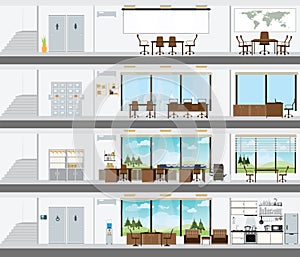 Cutaway Office Building with Interior Design Plan