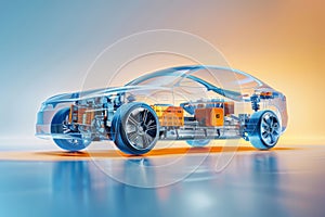 Cutaway view of a modern electric car showcasing detailed internal components and sleek design