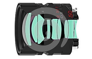 Cutaway View of Photo Camera Objective Lens Isolated on White Background.