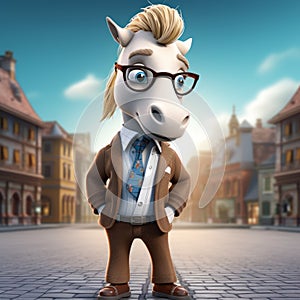 Cute 3d Cartoon Horse In Business Attire: Urban Street Style