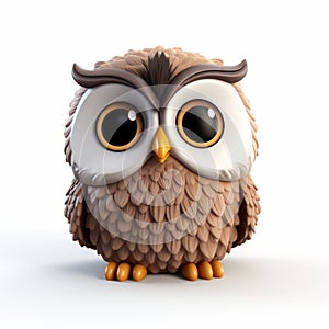 Cute 3d Clay Owl Toy On White Background