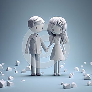 Cute 3d Design Of Estranged Couple Holding Hands In Monochromatic White
