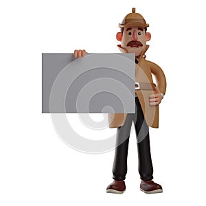 Cute 3D Detective Cartoon Design with holding white paper