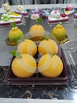 Cute 3D orange of Coconut milk jelly cake