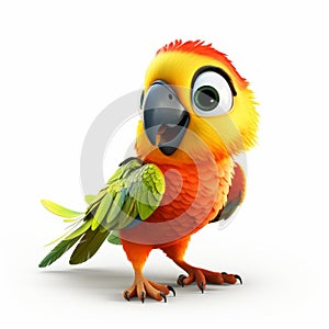 Cute 3d Pixar Parrot Smiling - Isolated Cartoon Illustration