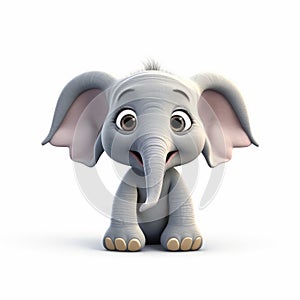 Cute 3d Pixar Style Baby Elephant Model On White Background