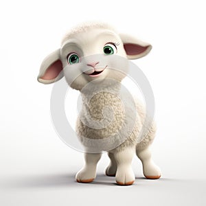 Cute 3d Pixar Style Sheep Baby On White Background