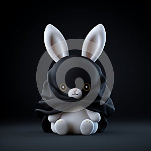 Cute 3d Rabbit With Black Cape On Dark Background