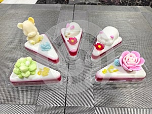 Cute 3D Rabbit and pig bear cat of Coconut milk jelly cake