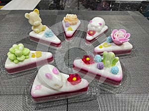 Cute 3D Rabbit and pig bear cat of Coconut milk jelly cake