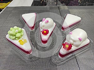 Cute 3D Rabbit and pig bear cat of Coconut milk jelly cake