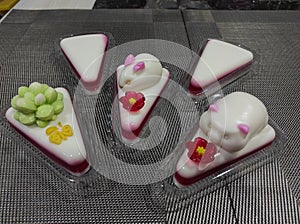 Cute 3D Rabbit and pig bear cat of Coconut milk jelly cake