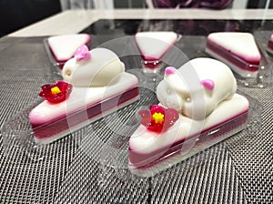 Cute 3D Rabbit and pig bear cat of Coconut milk jelly cake