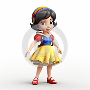 Cute 3d Render Cartoon Of Snow White In A Vivid Dress