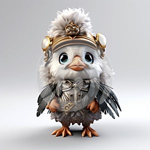 Cute 3d Rendered Elf Bird With Baroque-inspired Helmet