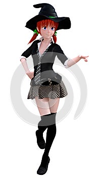 Cute 3D Witch in short skirt anime style