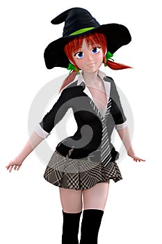 Cute 3D witch in short skirt isolated - one of a series