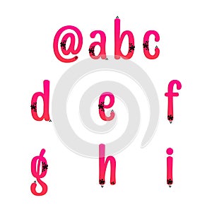 Cute ABC letters. Summer floral dot alphabets. Beautiful lowercase gradient characters with flowers. Kids vector for storybooks.