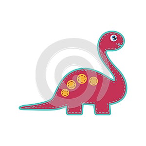 Cute abstract red brontosaurus, toy patch of dinosaur character of simple shape