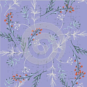 Cute abstract seamless pattern with small colorful flowers on the dark blue background. Summer floral vector