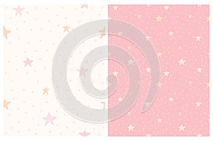 Cute Abstract Starry Sky Vector Patterns Set with Simple Hand Drawn Dots and Stars.