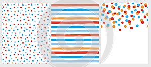 Cute Abstract Vector Patterns and Layout. White, Orange, Blue and Red Desing.