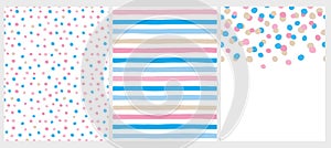 Cute Abstract Vector Patterns and Layout. White, Pink, Blue and Beige Desing.