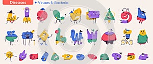 Cute abstract viruses and bacteria characters set isolated.