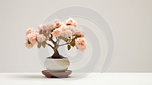 Cute Acer Bonsai Tree: 3d Rendering With Sepia Tone And Pink Blush Blooms