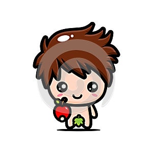 Cute adam cartoon character holding apple