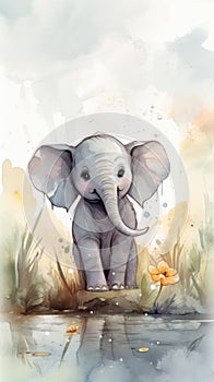 Cute Adorable Baby Elephant Playing Standing Deep Young Single Animal Innocence Wrinkly Portrait Mischievous Cutie Joyous Trumpets