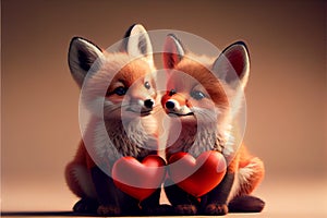 Cute adorable baby Fox foxes red heart