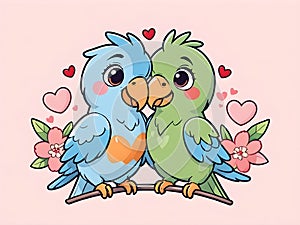 Cute adorable birds couple love