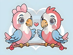 Cute adorable birds couple love