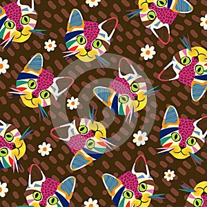 Cute Cat Repeating Face Surface Background Pattern