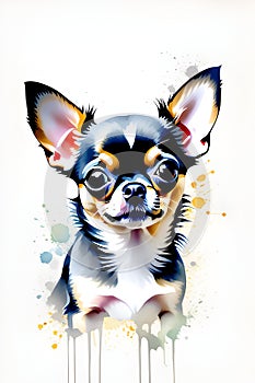 A cute and adorable chihuahua dog, in a charmingly vibrant watercolor painting, againts serene white background, animal art