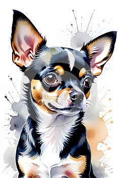 A cute and adorable chihuahua dog, with shimmering eyes, perky ears, warmth and playfulness, vibrant watercolor painting, animal