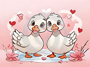 Cute adorable couple duck in love