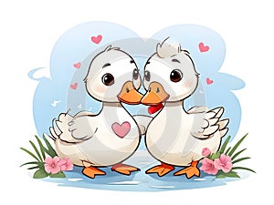 Cute adorable couple duck in love