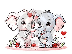 Cute adorable couple elephant in love