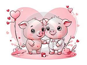 Cute adorable couple pig in love