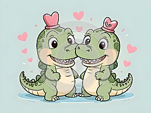 Cute adorable crocodile couple love
