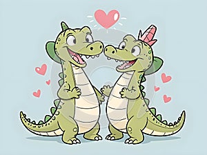 Cute adorable crocodile couple love