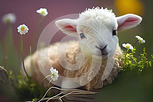 Cutest Easter Spring Lamb in flowers photo